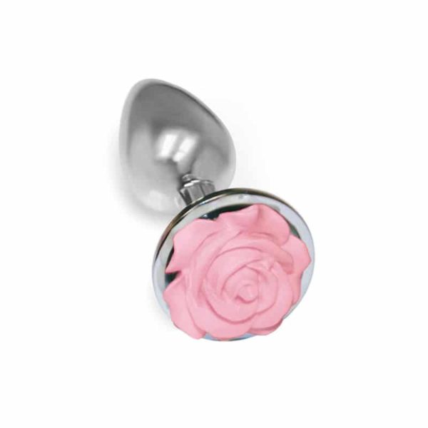 Ocelový anální kolík s růží velikost S - světle růžová