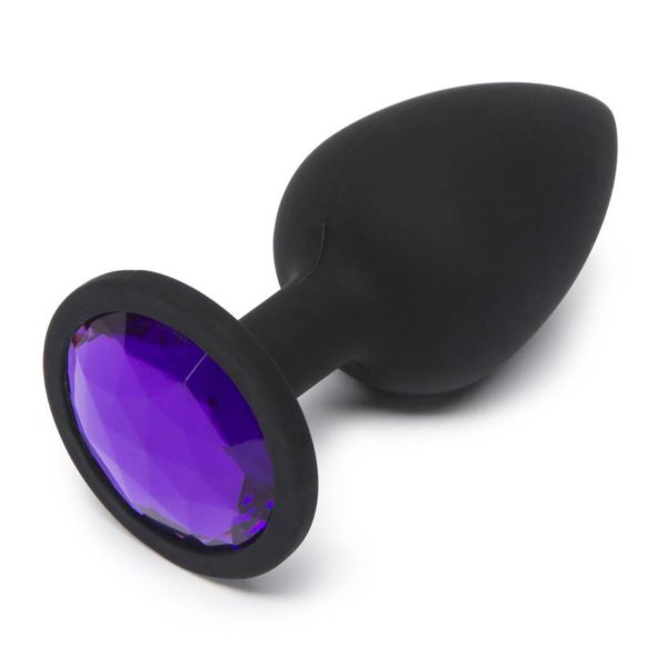 Silikonový černý anální kolík s fialovým kamínkem