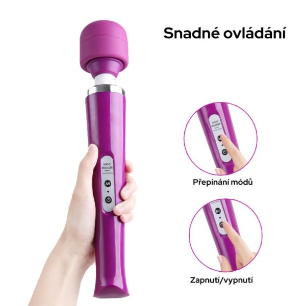 Bezdrátová masážní vibrační hlavice magic wand massager USB fialová